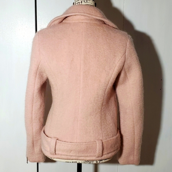 Express- Pink Moto Jacket Soft WOOL Neutral Warm Trendy Coat Mod Size XS - Picture 3 of 5